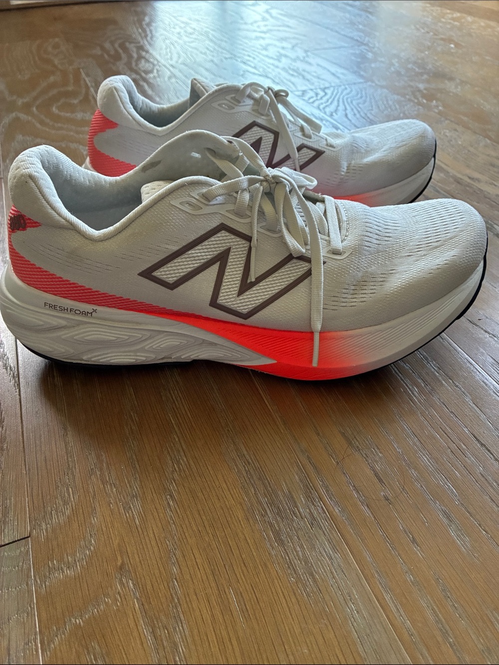 New Balance Women's White Running Shoes with Neon Coral Accents